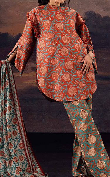 Nishat Dark Pastel Red Lawn Suit | Pakistani Lawn Dress in USA- Image 1