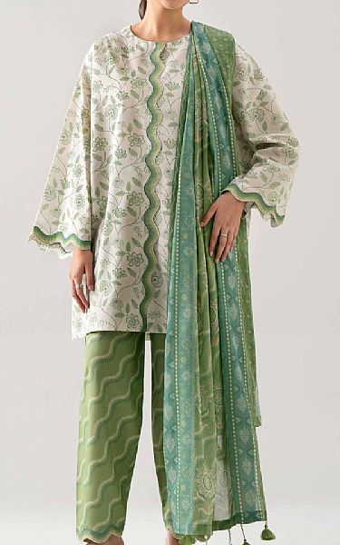 Nishat Off White/Sage Lawn Suit | Pakistani Lawn Dress in USA- Image 1