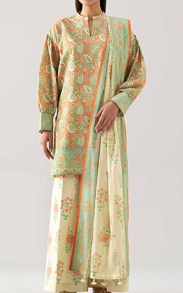 Nishat Light Orange/Cream Lawn Suit | Pakistani Lawn Dress in USA- Image 1