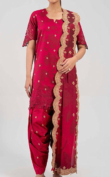 Nishat Dark Pink Lawn Suit | Pakistani Lawn Dress in USA- Image 1