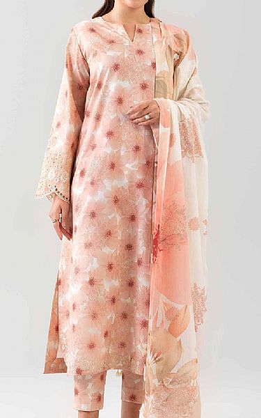 Nishat Light Peach/Off White Lawn Suit | Pakistani Lawn Dress in USA- Image 1