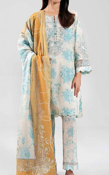 Nishat Off White/Blue Lawn Suit | Pakistani Lawn Dress in USA- Image 1