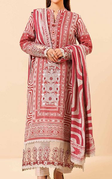 Nishat Dusty Red/Off White Jacquard Suit | Pakistani Winter Dresses in USA- Image 1