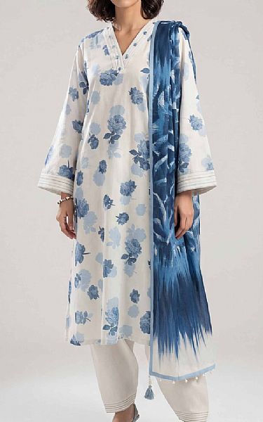 Nishat Off White/Blue Lawn Suit | Pakistani Lawn Dress in USA- Image 1