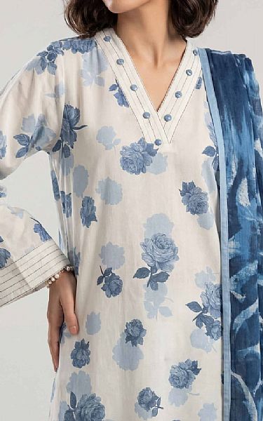 Nishat Off White/Blue Lawn Suit | Pakistani Lawn Dress in USA- Image 2