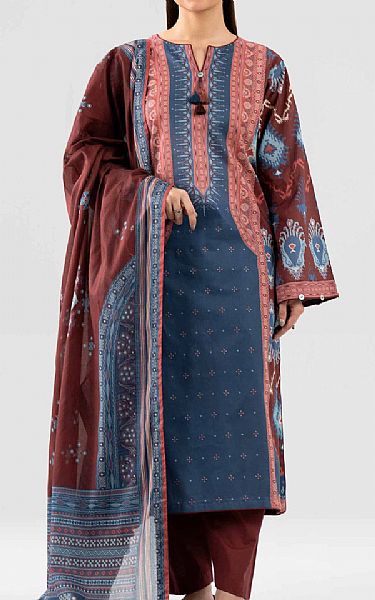 Nishat Blue/Wine Berry Lawn Suit (2 pcs) | Pakistani Lawn Dress in USA- Image 1