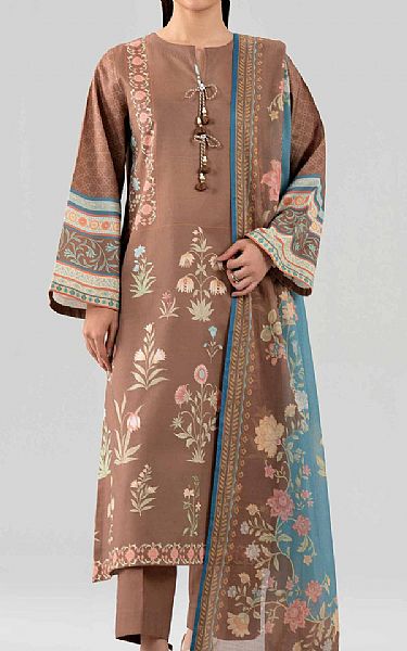 Nishat Pastel Brown Lawn Suit | Pakistani Lawn Dress in USA- Image 1