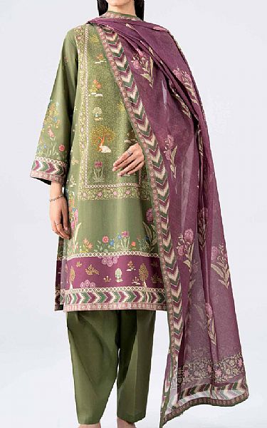 Nishat Green/Plum Lawn Suit | Pakistani Lawn Dress in USA- Image 1