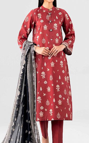 Nishat Dull Red Lawn Suit | Pakistani Lawn Dress in USA- Image 1