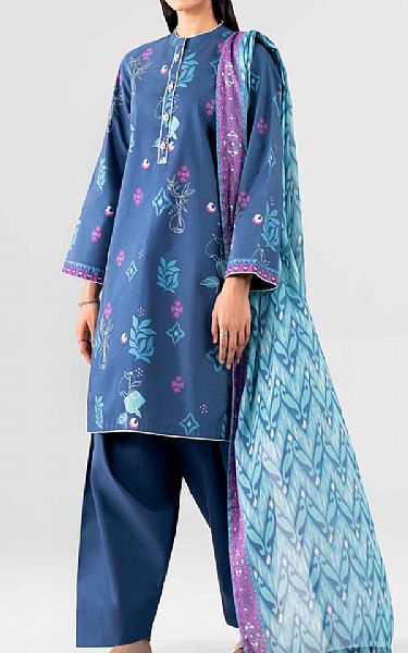 Nishat Dark Pastel Blue Lawn Suit | Pakistani Lawn Dress in USA- Image 1