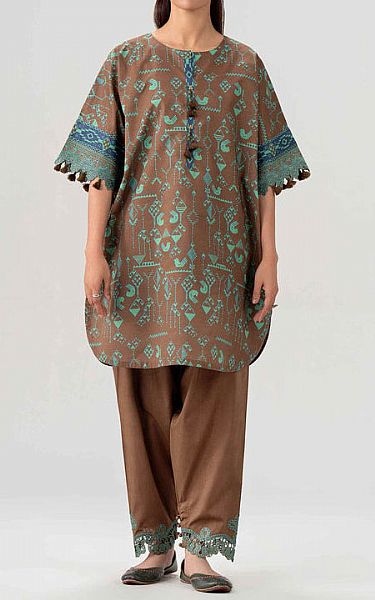 Nishat Brown Lawn Suit (2 pcs) | Pakistani Lawn Dress in USA- Image 1