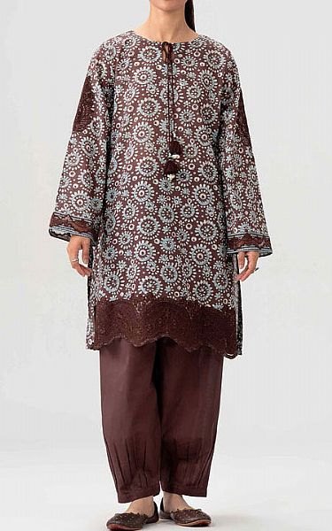 Nishat Brown Lawn Suit (2 pcs) | Pakistani Lawn Dress in USA- Image 1