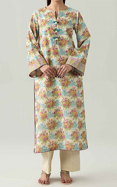 Nishat Ivory/Turquoise Lawn Suit (2 pcs) | Pakistani Lawn Dress in USA- Image 1