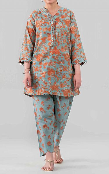 Nishat Turquoise Lawn Suit (2 pcs) | Pakistani Lawn Dress in USA- Image 1