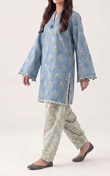 Nishat Baby Blue Lawn Suit (2 pcs) | Pakistani Lawn Dress in USA- Image 1