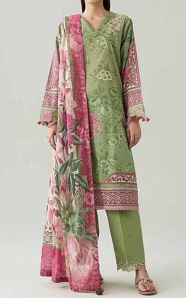 Nishat Olive Green Lawn Suit | Pakistani Lawn Dress in USA- Image 1