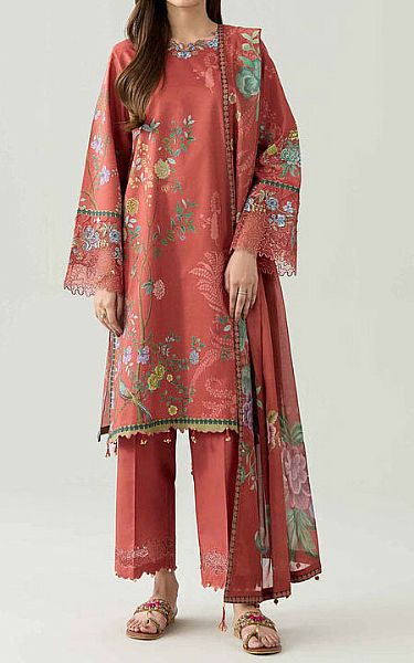 Nishat Rust Lawn Suit | Pakistani Lawn Dress in USA- Image 1