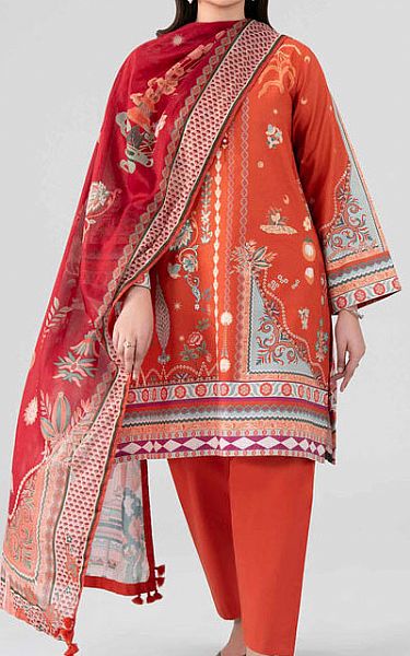 Nishat Orange Lawn Suit | Pakistani Lawn Dress in USA- Image 1