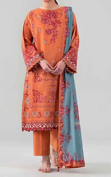 Nishat Bright Orange Lawn Suit | Pakistani Lawn Dress in USA- Image 1