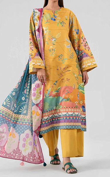 Nishat Golden Yellow Lawn Suit | Pakistani Lawn Dress in USA- Image 1