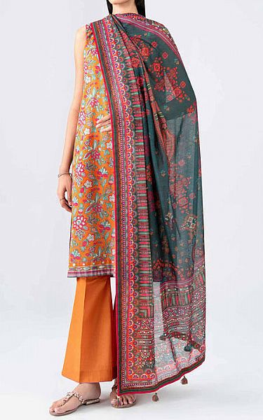 Nishat Bright Orange Lawn Suit | Pakistani Lawn Dress in USA- Image 1
