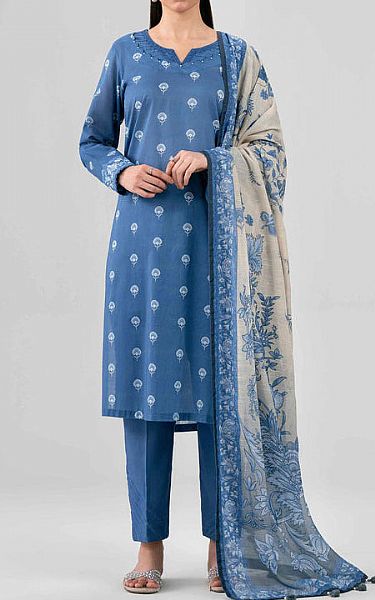 Nishat Denim Blue Lawn Suit | Pakistani Lawn Dress in USA- Image 1