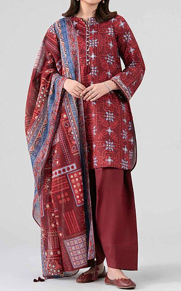 Nishat Wine Lawn Suit | Pakistani Lawn Dress in USA- Image 1