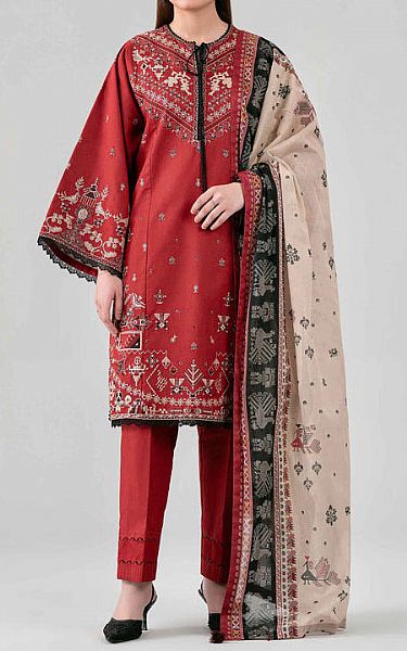 Nishat Maroon Lawn Suit | Pakistani Lawn Dress in USA- Image 1