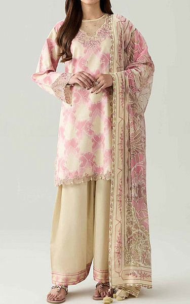 Nishat Cream/Pink Lawn Suit | Pakistani Lawn Dress in USA- Image 1