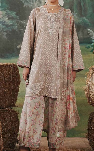 Nishat French Beige Lawn Suit | Pakistani Lawn Dress in USA- Image 1