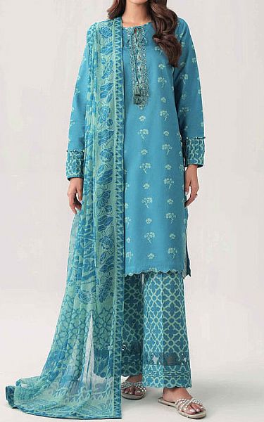 Nishat Dark Turquoise Lawn Suit | Pakistani Lawn Dress in USA- Image 1