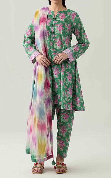 Nishat Emerald Green Lawn Suit | Pakistani Lawn Dress in USA- Image 1