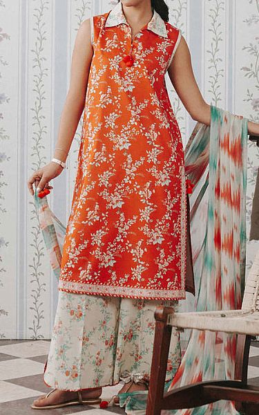 Nishat Orange Lawn Suit | Pakistani Lawn Dress in USA- Image 1