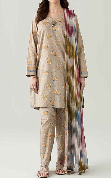 Nishat Beige Lawn Suit | Pakistani Lawn Dress in USA- Image 1