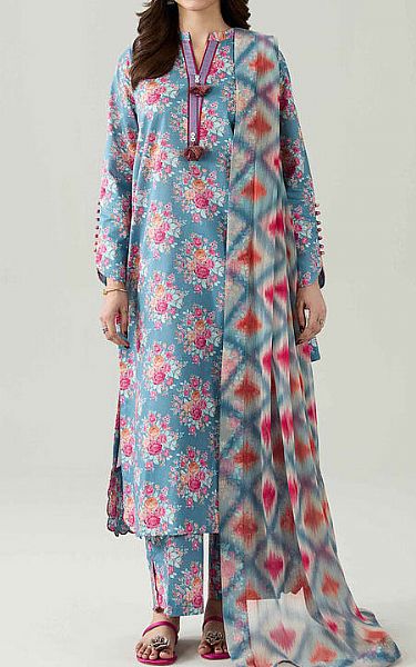 Nishat Cadet Blue Lawn Suit | Pakistani Lawn Dress in USA- Image 1