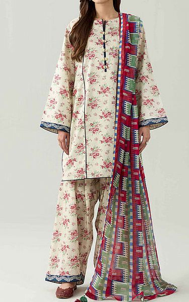 Nishat Off-white Lawn Suit | Pakistani Lawn Dress in USA- Image 1