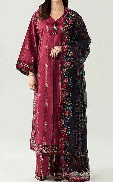 Nishat Maroon Lawn Suit | Pakistani Lawn Dress in USA- Image 1