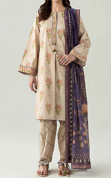 Nishat Beige Lawn Suit | Pakistani Lawn Dress in USA- Image 1