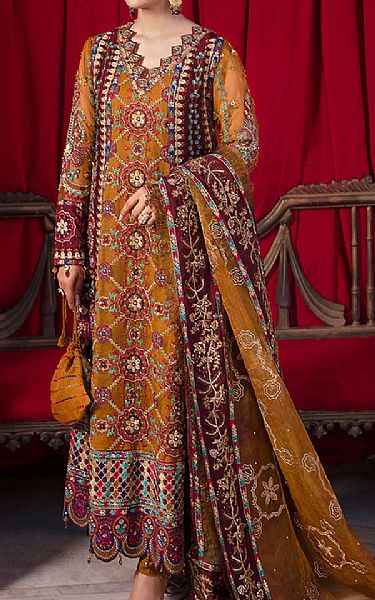 Nureh Rust Organza Suit | Pakistani Embroidered Chiffon Dresses- Image 1
