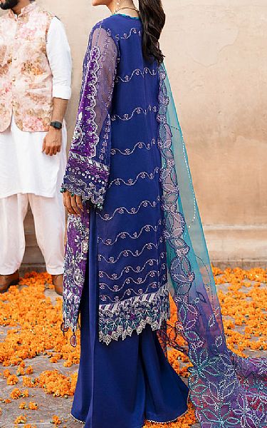 Nureh Royal Blue Organza Suit | Pakistani Embroidered Chiffon Dresses- Image 2