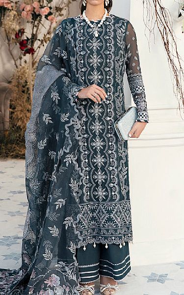 Nureh Teal Blue Chiffon Suit | Pakistani Embroidered Chiffon Dresses- Image 1