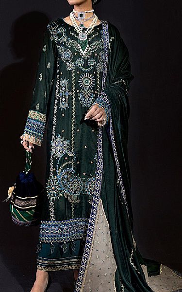 Nureh Brunswick Green Velvet Suit | Pakistani Winter Dresses- Image 1