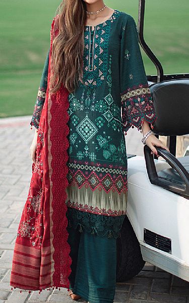 Nureh Teal Khaddar Suit | Pakistani Winter Dresses- Image 1