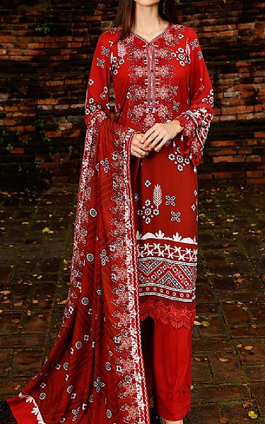 Nureh Red Linen Suit | Pakistani Winter Dresses- Image 1