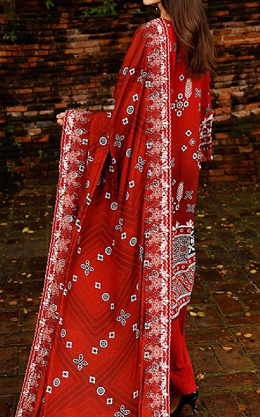 Nureh Red Linen Suit | Pakistani Winter Dresses- Image 2