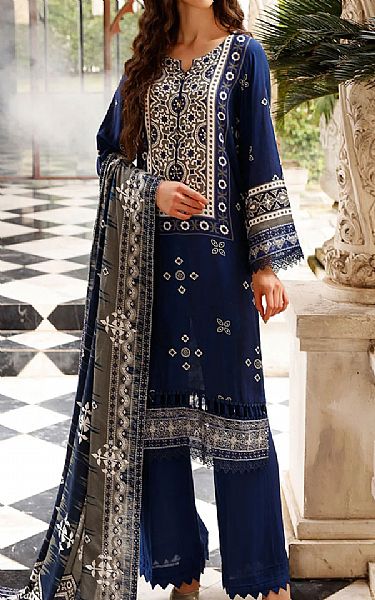 Nureh Phthalo Blue Linen Suit | Pakistani Winter Dresses- Image 1