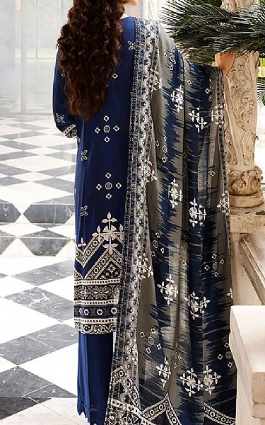 Nureh Phthalo Blue Linen Suit | Pakistani Winter Dresses- Image 2