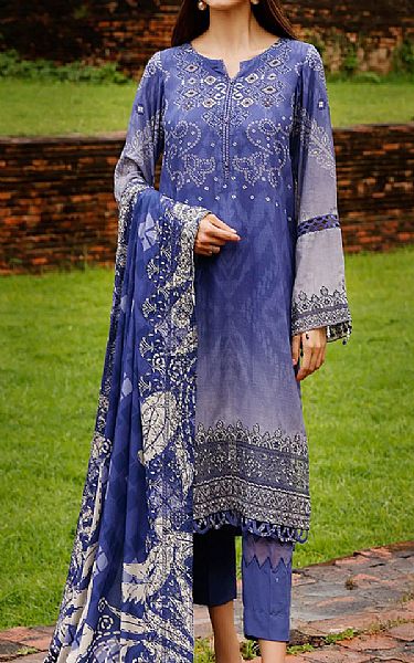 Nureh Cornflower Blue Linen Suit | Pakistani Winter Dresses- Image 1