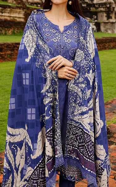 Nureh Cornflower Blue Linen Suit | Pakistani Winter Dresses- Image 2