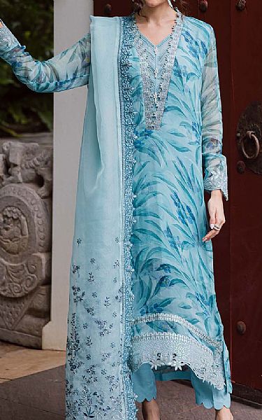 Nureh Fountain Blue Chiffon Suit | Pakistani Embroidered Chiffon Dresses USA- Image 1